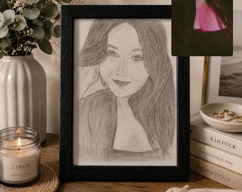 Portrait personnalisé au crayon à partir de photo | Portrait graphite encadré Dessin réaliste fait main | Cadeau personnalisé encadré