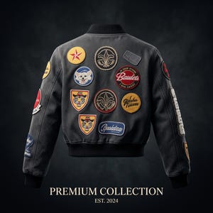 Grey Cropped Varsity Jacket, Multi Patch Embroidered Bomber Coat, Tiger Star Badge Streetwear Jacket, Vintage Y2K Patchwork Zip Up