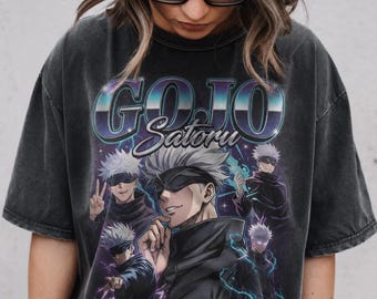 Gojo Satoru Comfort Color T-Shirt, Jujutsu Kaisen Blindfold Graphic Tee, Anime Shirt Gif
