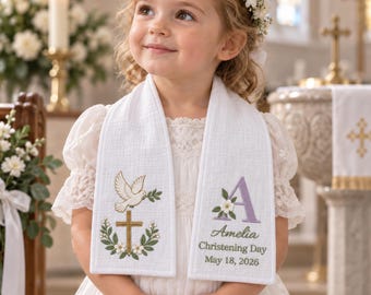 Personalized Baptism Shawl, Embroidered Name & Date Baptism Sash, Custom Baptism Keepsake, Baptism Ceremony Accessory