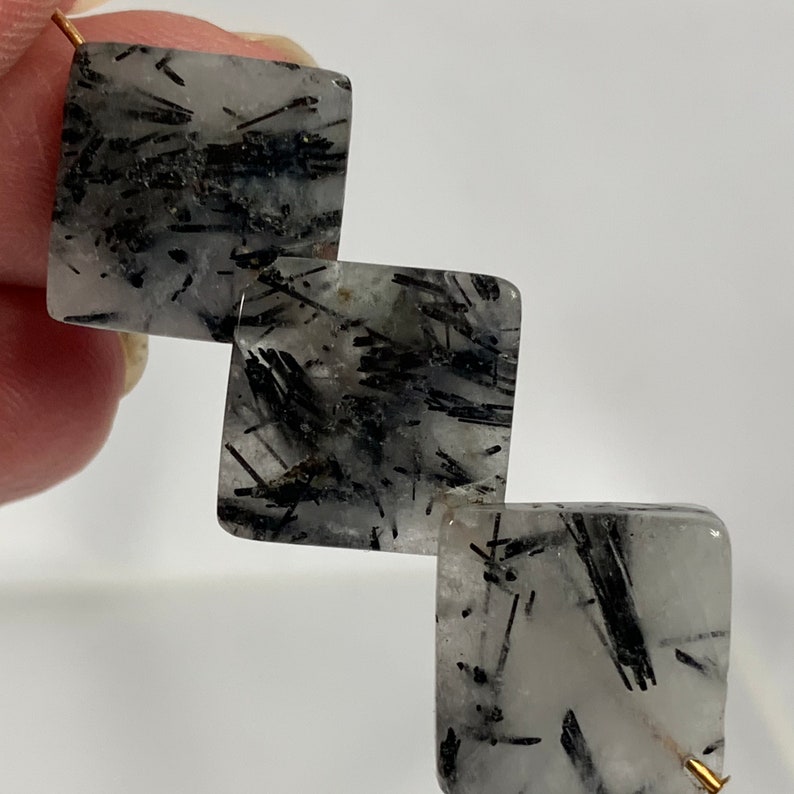 Tourmaline and Quartz Square Overlapping Black and White Beads