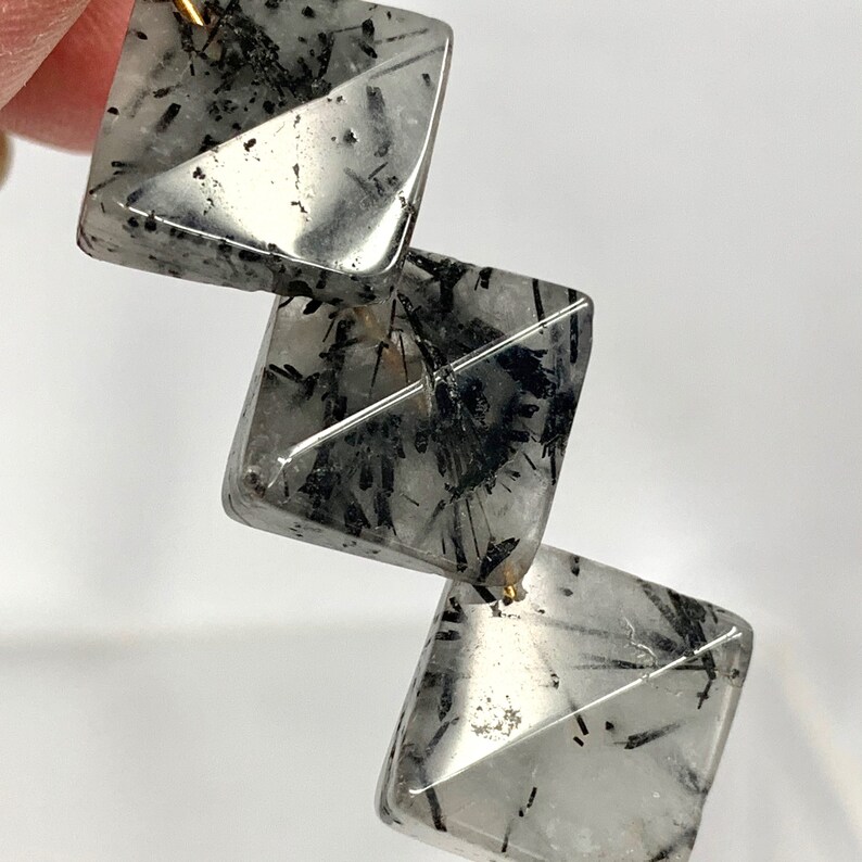 Tourmaline and Quartz Square Overlapping Black and White Beads