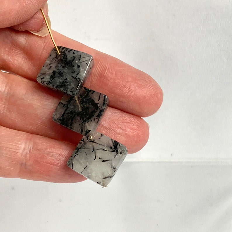 Tourmaline and Quartz Square Overlapping Black and White Beads