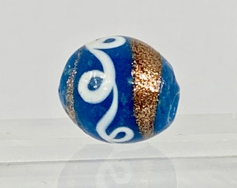 Venetian Lampwork Trail Blue and Aventurine Bead, Rare Beauty Vintage
