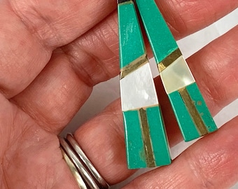 Santo Domingo Pueblo Vintage Triangle Tab Intarsia Gemstone Pendant