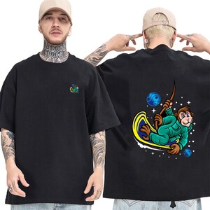 Space Monkey Moon PNG PSD, Monkey King Riding Crescent Design, Cosmic Warrior Streetwear Graphic, T-Shirt Print File