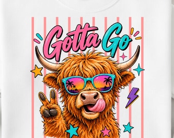 Summer Highland Cow PNG | Retro Preppy Sunglasses Graphic (Digital Download)