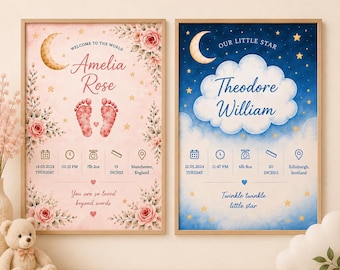 Personalized Birth Stats Print | Custom Nursery Decor, Baby Keepsake (Digital Download)