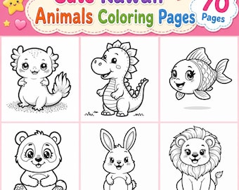 Kawaii Animal 70 Coloring Pages, Kids Activity Book (A4, A5, US Letter) (Digital Download)
