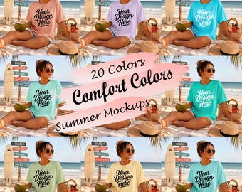 Comfort Colors Summer T-Shirt Mockup Bundle | Beach Lifestyle Scenes | Digital Download