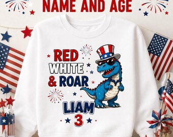Personalized Patriotic Dinosaur PNG | Custom Name Age 4th July Kids Design (Digital Download)