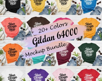 Gildan 64000 T-Shirt Mockup Bundle | 20+ Colors | Lifestyle Mockups | Digital Download
