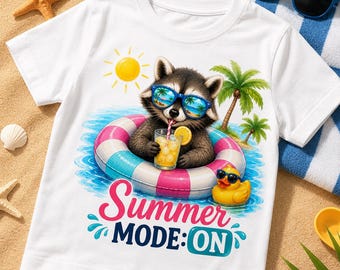 Funny Raccoon Summer PNG | Summer Mode On Graphic | Beach Vacation Vibes | Tropical Digital Download