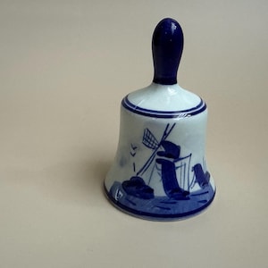 Vintage Delft Blue Hand-Painted Porcelain Bell – Dutch Windmill Motif