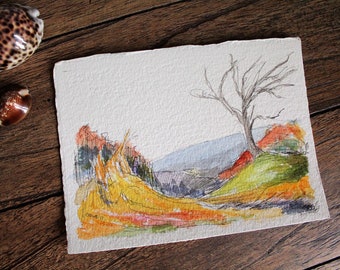 Pintura original de paisaje en acuarela de 5x7 - Colinas invernales en tonos pastel