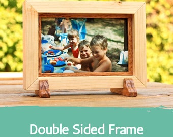 Double Sided Picture Frame from Red Oak and Pine Wood - Display Horizontally or Vertically, Custom Framing, Custom Sized Frames