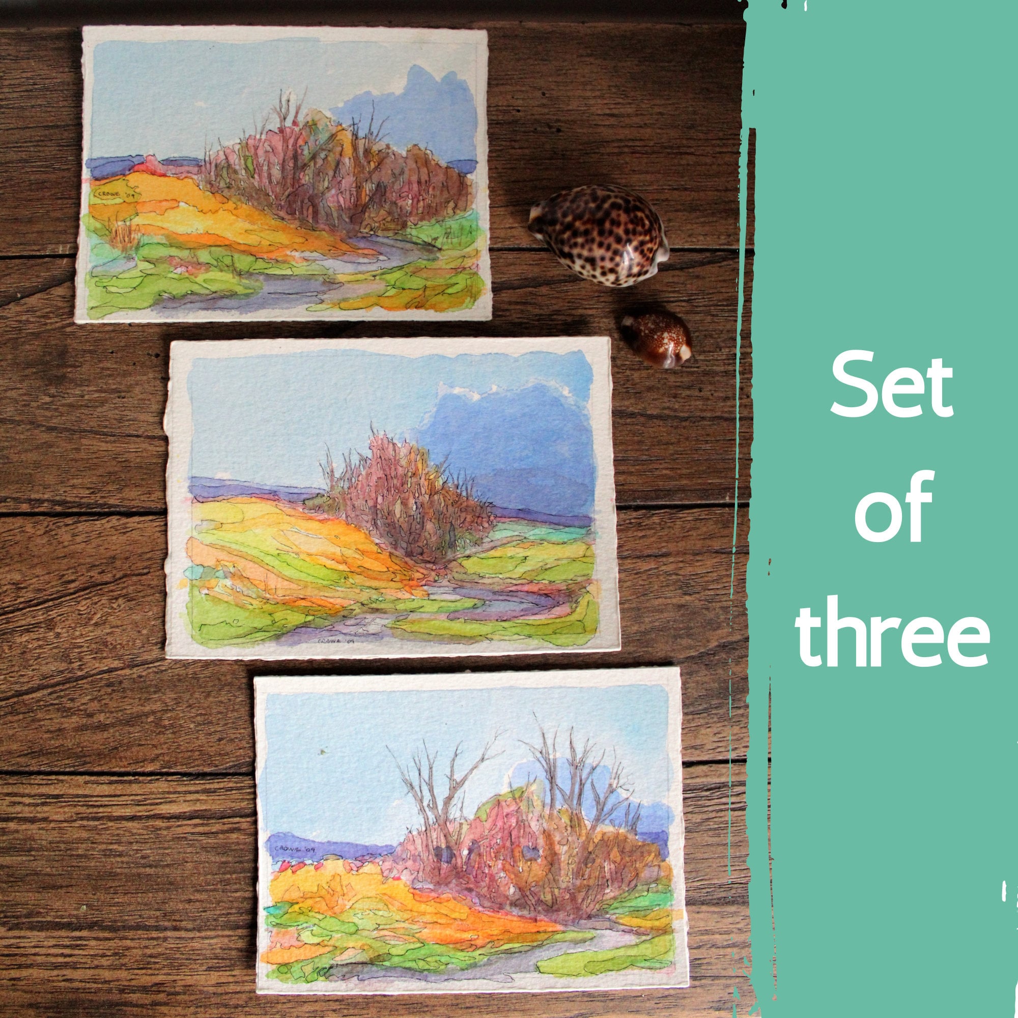 3 Original 5x7 Watercolors - Colorful Pastel Landscape Series - Etsy