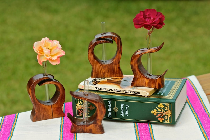 Wooden Spiral Stem Vase Wood and Glass Single Flower Vase Etsy