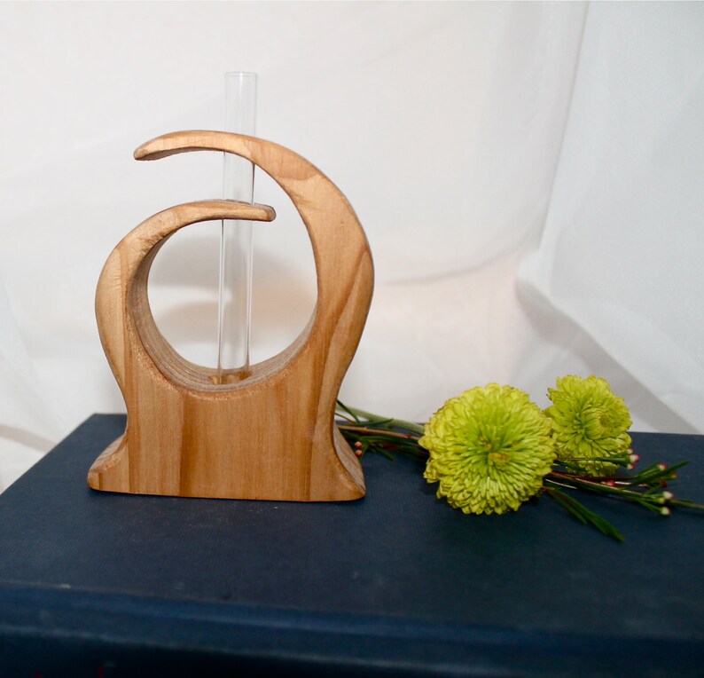 Wooden Spiral Stem Vase Wood and Glass Single Flower Vase, Test Tube Vase, Minimalist Decor