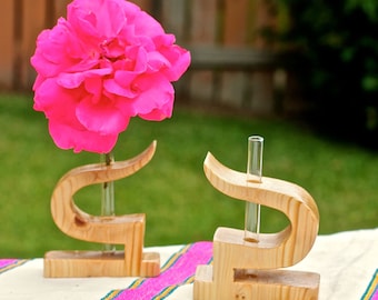 Handmade Modern Fir Wood Vase, Propagation Test Tube Vase