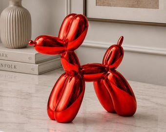 Escultura de perro globo de resina roja, decoración de escritorio metálica, decoración moderna para el hogar.