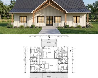 Planta de Barndominium 40x60 | Projeto com 3 quartos e 3 banheiros (Download em PDF)