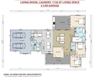 Planta de casa estilo Barndominium com 1720 pés quadrados (aproximadamente 160 m²) | 3 quartos, 2,5 banheiros, escritório, garagem para 2 carros (Planta em PDF)