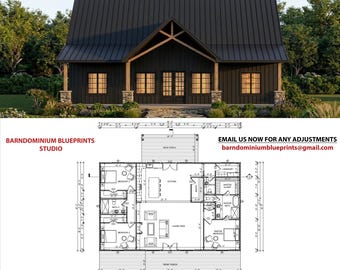 Planta de Barndominium 40x60 | Projeto com 3 quartos e 2,5 banheiros (Download em PDF)