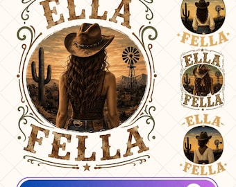 Ella's Fellas Club PNG Bundle, Western Cowgirl Bootleg Style, Vintage Cowboy Graphic, Retro Country Music Shirt Design, Digital Download
