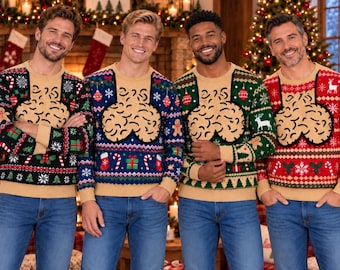 Gepersonaliseerde kersttrui met rinkelende kerstballen voor mannen, grappige gebreide kersttrui, kerstcadeau voor echtgenoot, vader, opa, broer of zoon