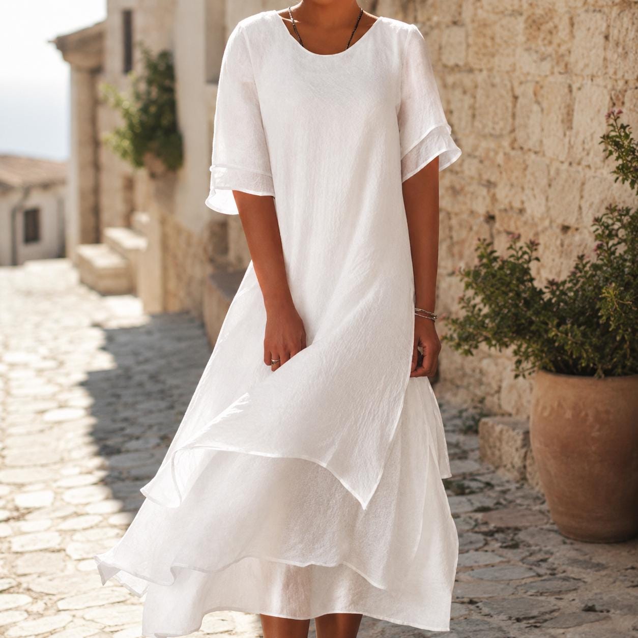 linen dresses greece Greek Style Linen Blend Draped Braids Kimono Cover Up Slit Maxi Dress   roschic