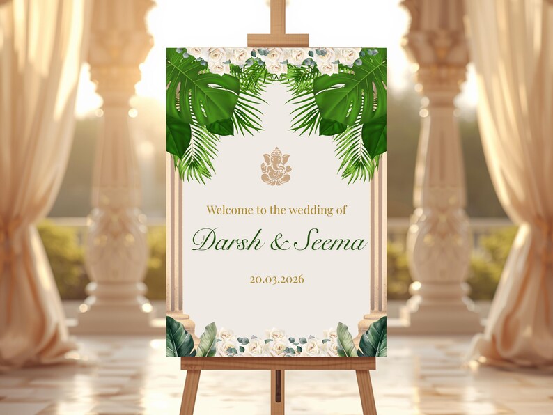 Editable Hindu Wedding Welcome Sign Template | Tropical Indian Tamil ...