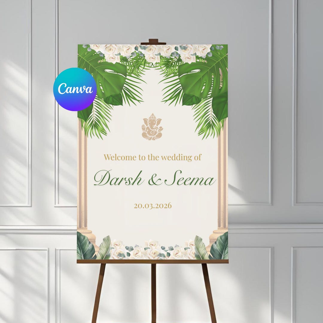Editable Hindu Wedding Welcome Sign Template | Tropical Indian Tamil ...