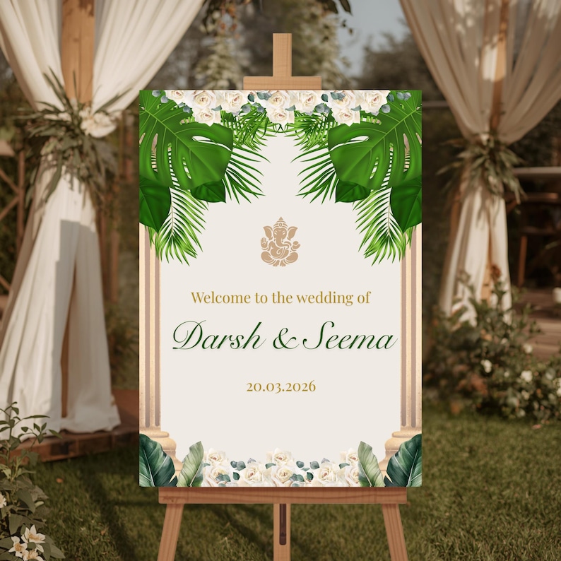 Editable Hindu Wedding Welcome Sign Template | Tropical Indian Tamil ...