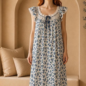 Cotton Gauze Nightgown | French Flutter Sleeve Sleep Dress for Her