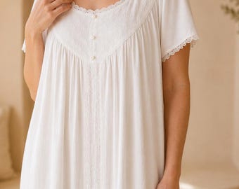 White Cotton Nightgown | Palace Lace Camison | Gift for Her