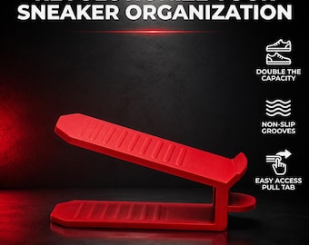 Double Stack Shoe Organizer with Pull Tab, Space Saving Closet Solution, Anti-Slip Ridges, Custom 3D-Printed PLA, Display, Home Organization