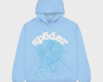 Blauer Sp5der Style Hoodie || Unisex Spinnennetz Grafik Y2K Pullover Streetwear