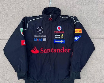 Mercedes Racing F1 Jacke - Bestickter Streetwear-Reißverschluss