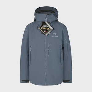 May include: A slate blue hooded jacket with a full-length zip, multiple pockets, and the "GORE-TEX" and "Arc'teryx" logos. The jacket has a streamlined design, suitable for outdoor activities. The jacket is made of a durable, waterproof material.