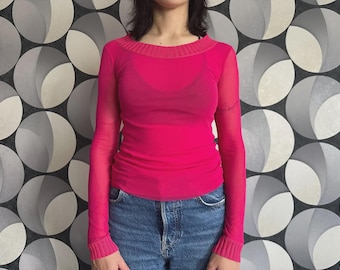 Vintage Jean Paul Gaultier pinkes Netz Netz Langarm Top