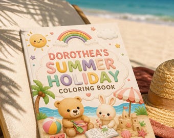 Livro de colorir personalizado para férias de verão | Animais de praia para crianças