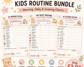 Pacote de Rotinas Visuais Montessori para Crianças - Imprimível - Horário Matutino, Diário e Noturno - Recompensas Visuais para Crianças Pequenas (PDF)