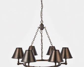 Blackened Brass 6-Arm Chandelier Ceiling Light Brass Shades Kitchen Island Lighting, Mid Century Modern Fixture, Dining Room Hanging Lamp