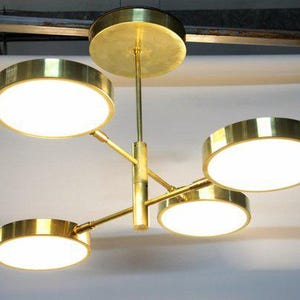 Chandelier by Silvio Piattelli Mid Century Modern Stilnovo Style Handmade Brass Diffuser Ceiling Fixture