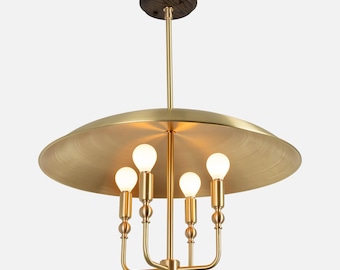 Lámpara de araña Summerville Lantern con disco de latón estilo Stilnovo, hecha a mano, tipo Sputnik.