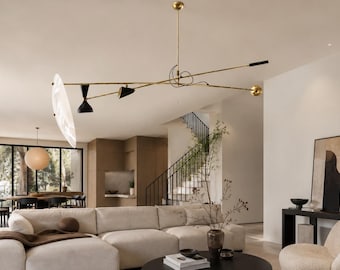 Mid-Century Italian Counterweight Ceiling Lamp, 1960s Handmade Sputnik Light Stilnovo Style Chandelier