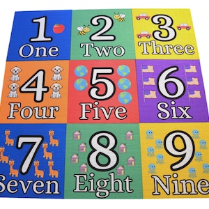 Baldosas de moqueta infantiles con números y símbolos matemáticos • Juego de 16 piezas de suelo educativo para aulas