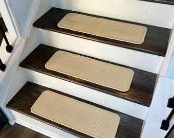 Natural Sisal Carpet Stair Treads with Peel and Stick Backing - 15 Set (23x8 Inches)
