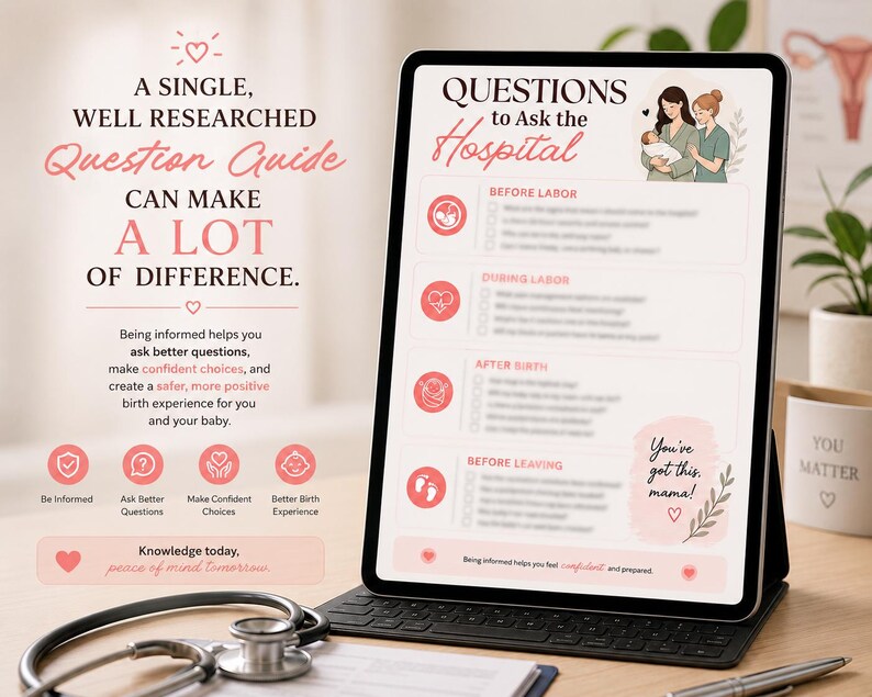 Hospital Bag Checklist & Guide Printable, Questions to Ask Hospital ...